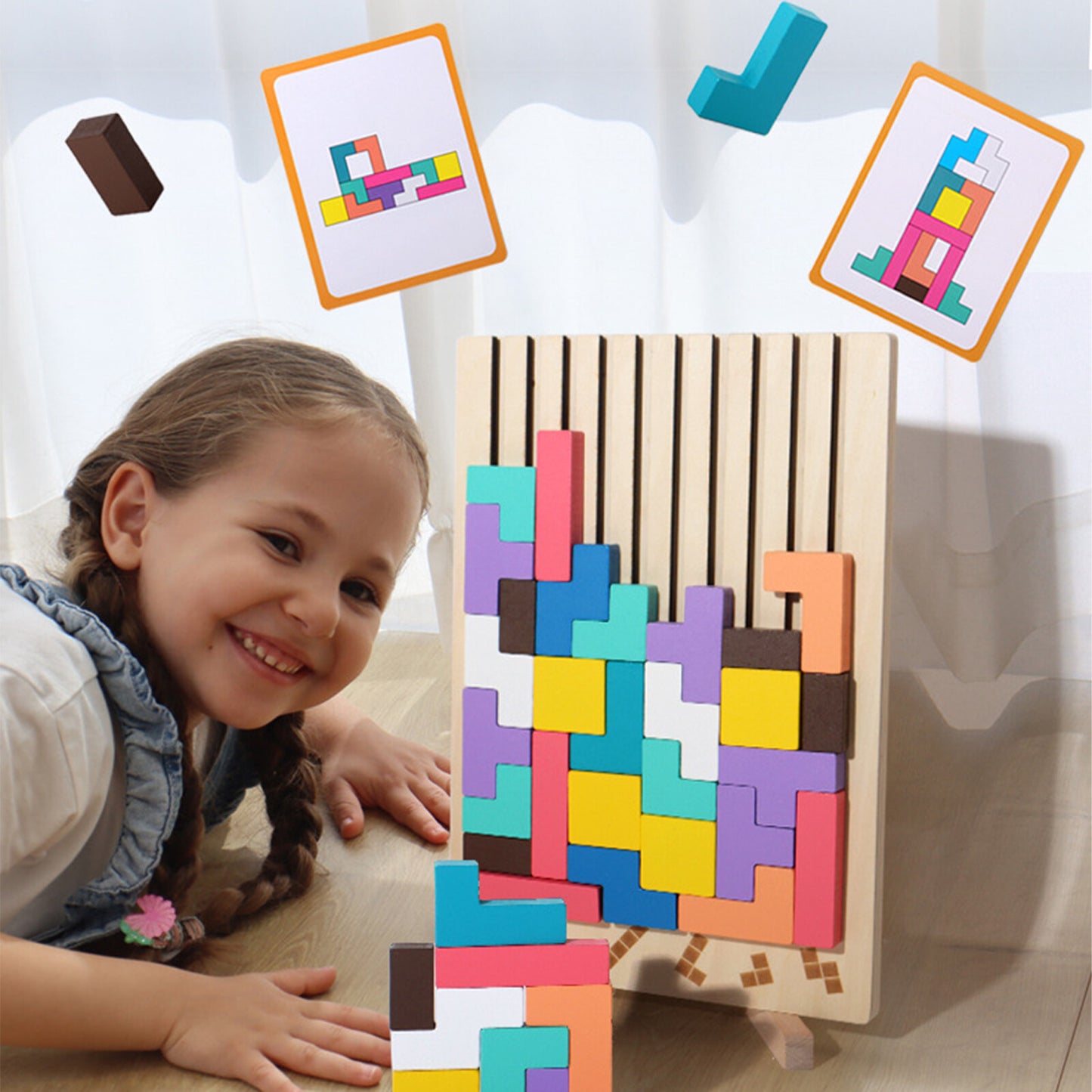 Tetri-Inspired Wooden Stacking Puzzle for Kids - Match, Shape & Stack