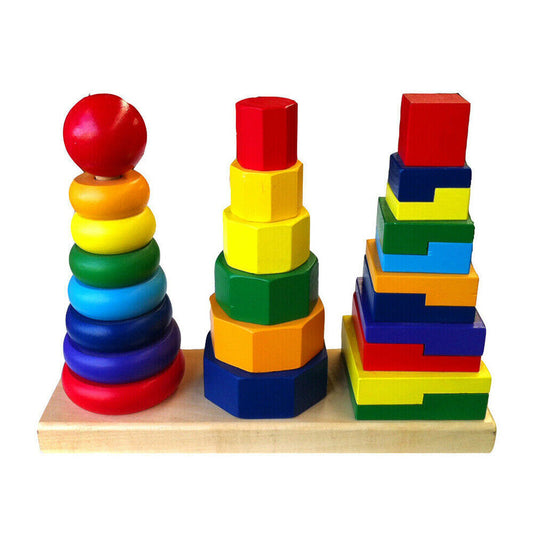 Stack, Sort & Learn with the Wooden Geometric Stacker!