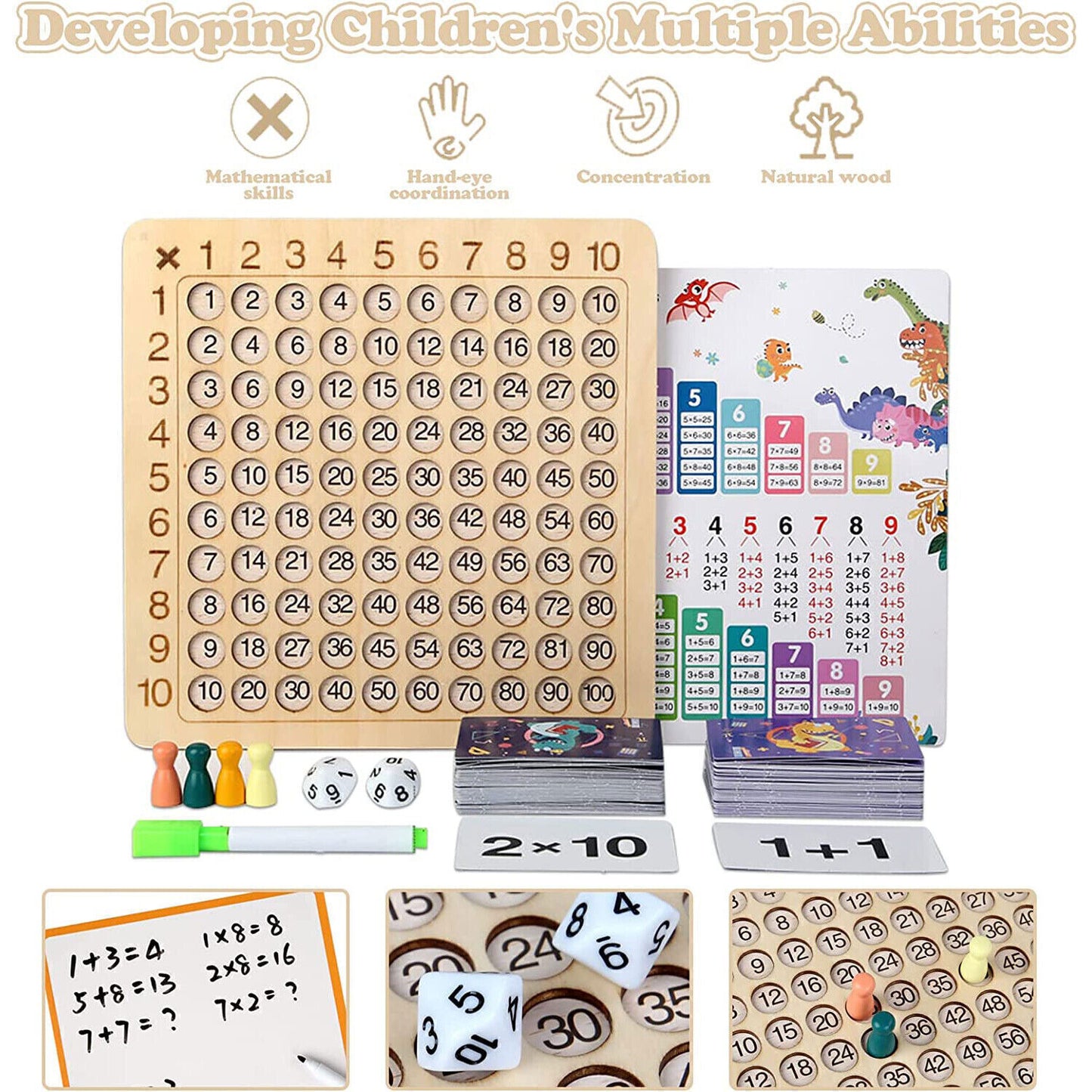 Wooden Multiplication Learning Board - Fun & Interactive Learning for the Little Mathematician