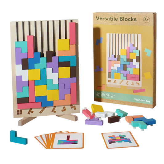 Tetri-Inspired Wooden Stacking Puzzle for Kids - Match, Shape & Stack