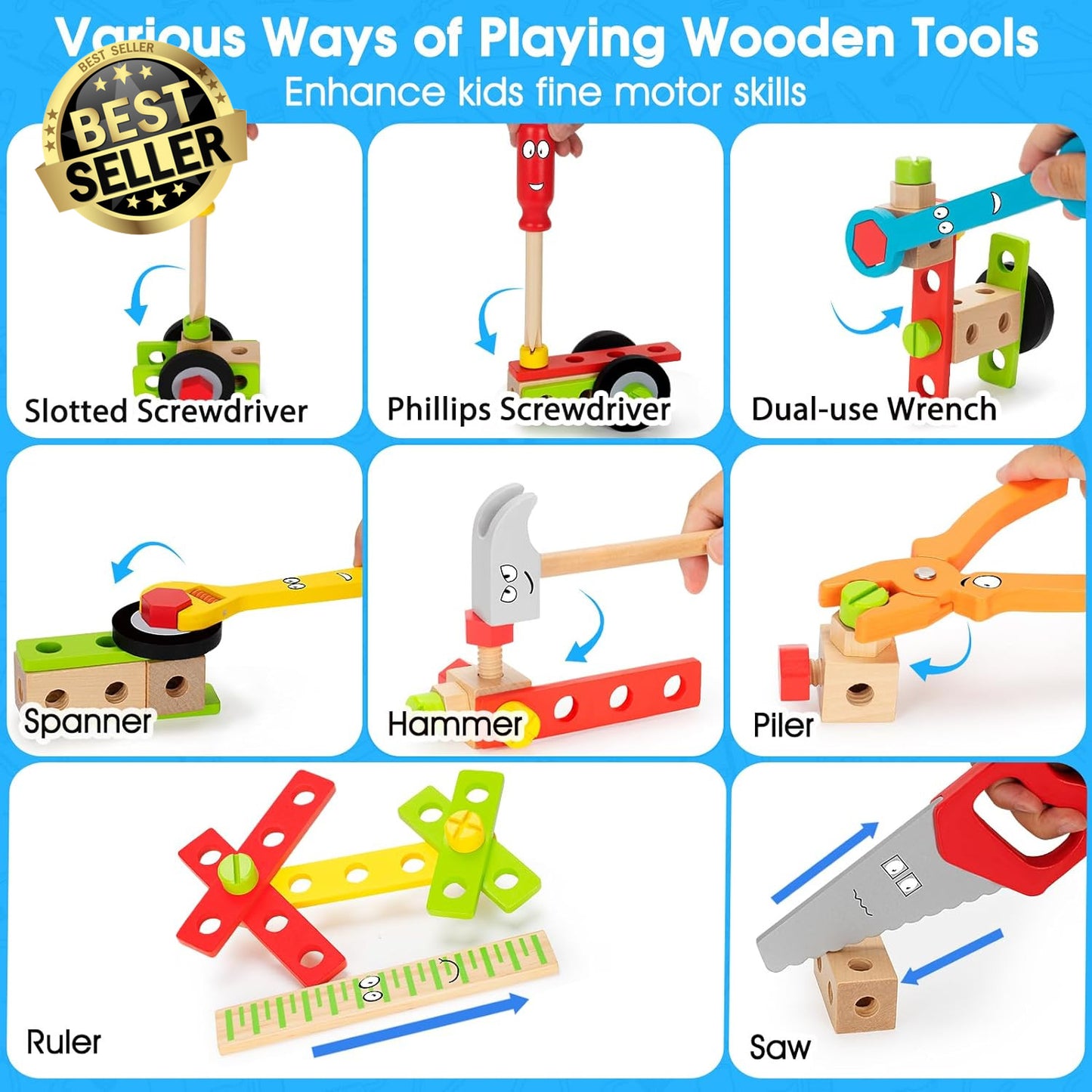 Kids Wooden Tool Set - Construction Kit for Curious Little Builders!