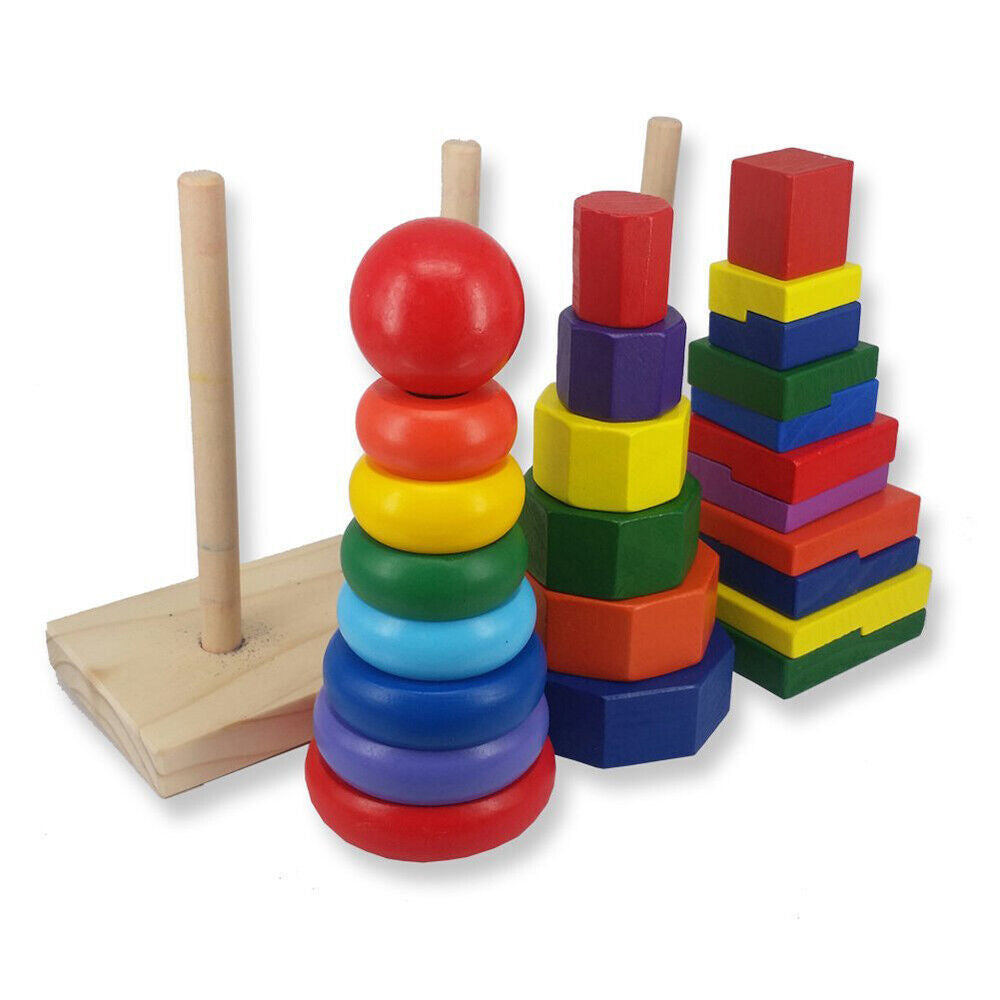 Stack, Sort & Learn with the Wooden Geometric Stacker!