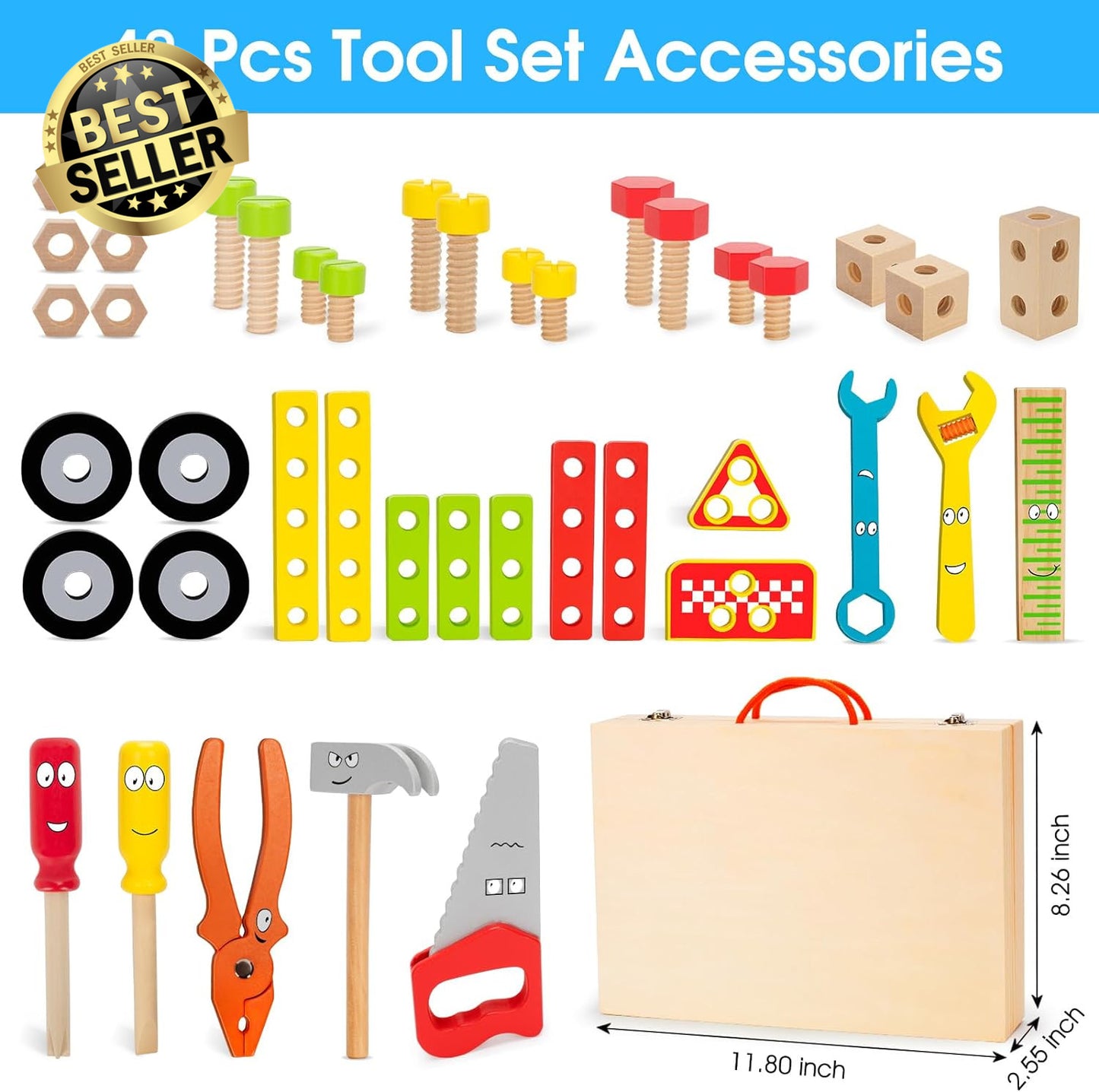 Kids Wooden Tool Set - Construction Kit for Curious Little Builders!