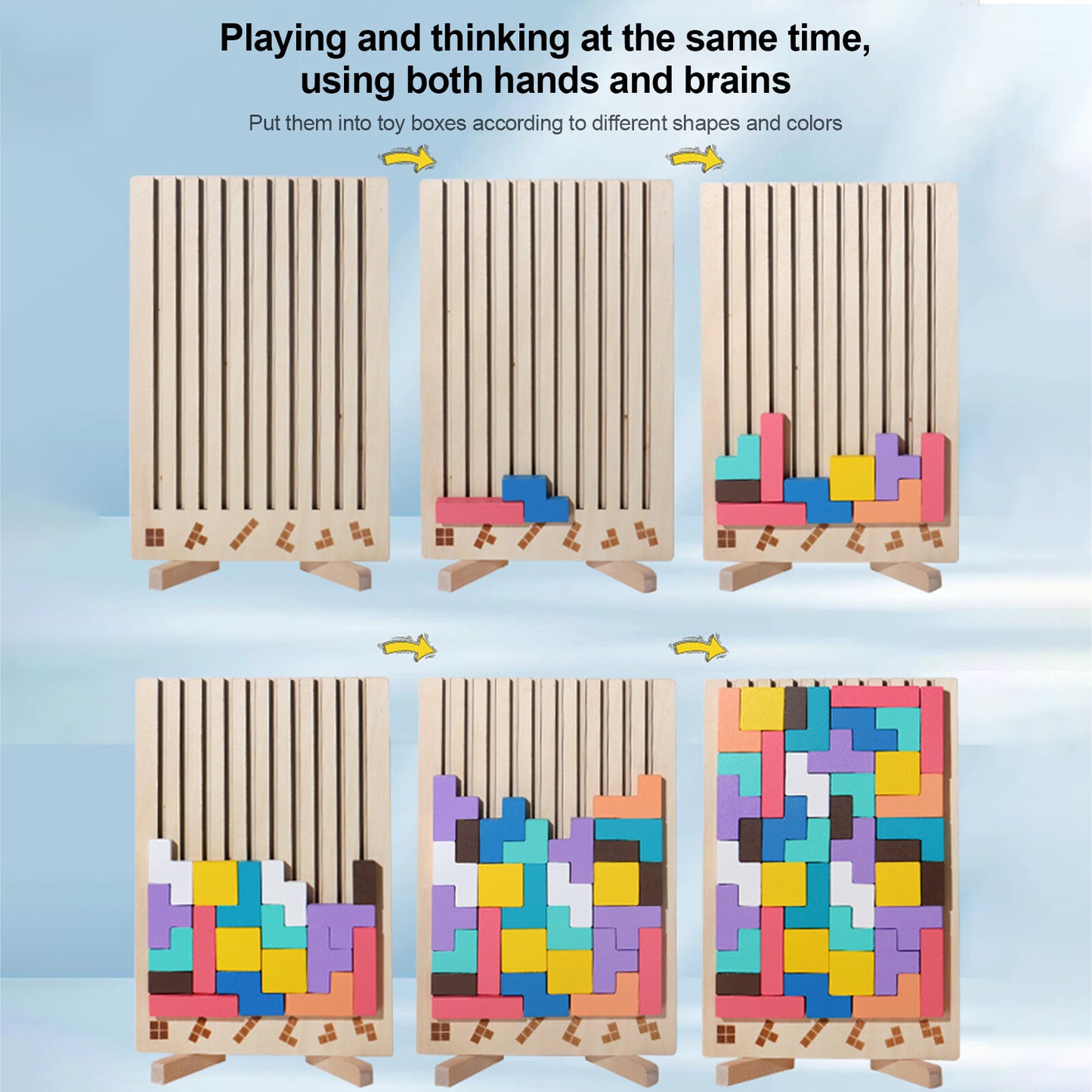 Tetri-Inspired Wooden Stacking Puzzle for Kids - Match, Shape & Stack