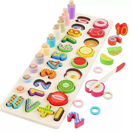 Wooden Counting, Matching & Cutting Set for Early Learners - A Fun Way to Learn & Play!