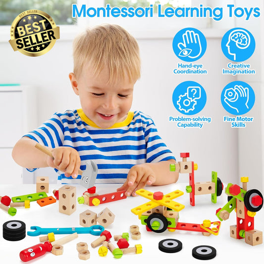 Kids Wooden Tool Set - Construction Kit for Curious Little Builders!