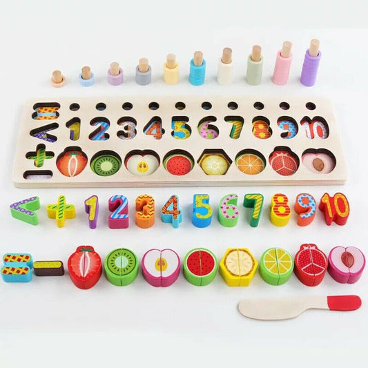 Wooden Counting, Matching & Cutting Set for Early Learners - A Fun Way to Learn & Play!