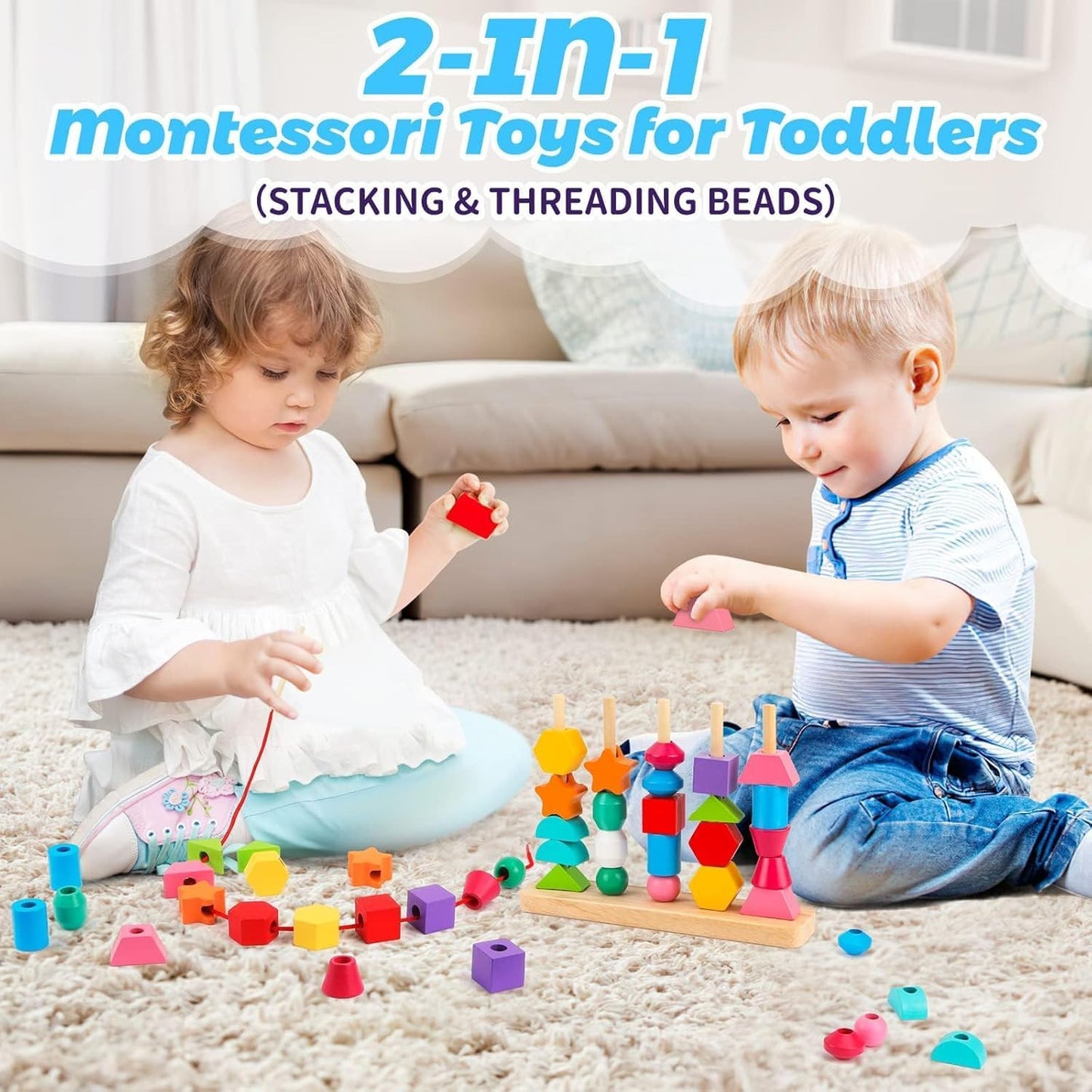 Wooden Stacking & Beads Sequencing Set - Build, Learn & Explore!