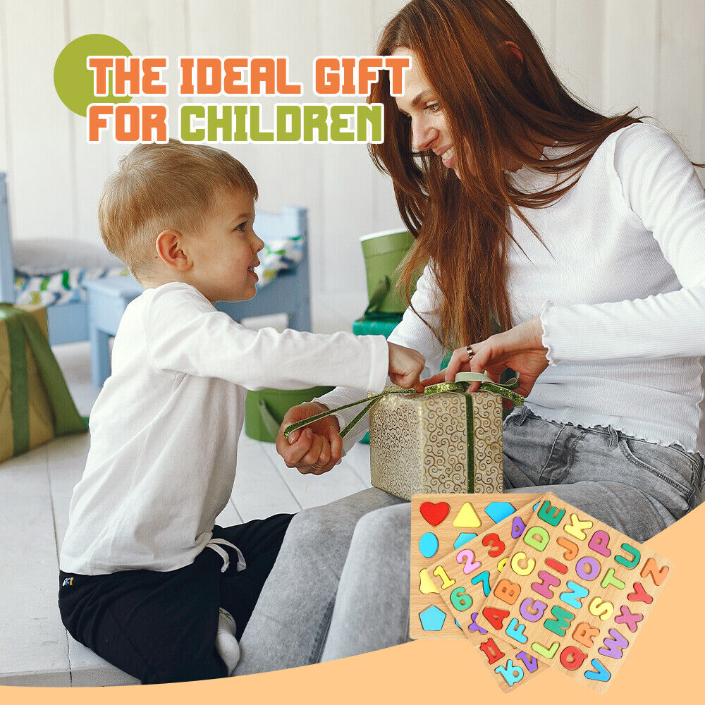 3-in-1 Wooden Educational Puzzle – ABC, Numbers & Shapes - Fun that Educates!