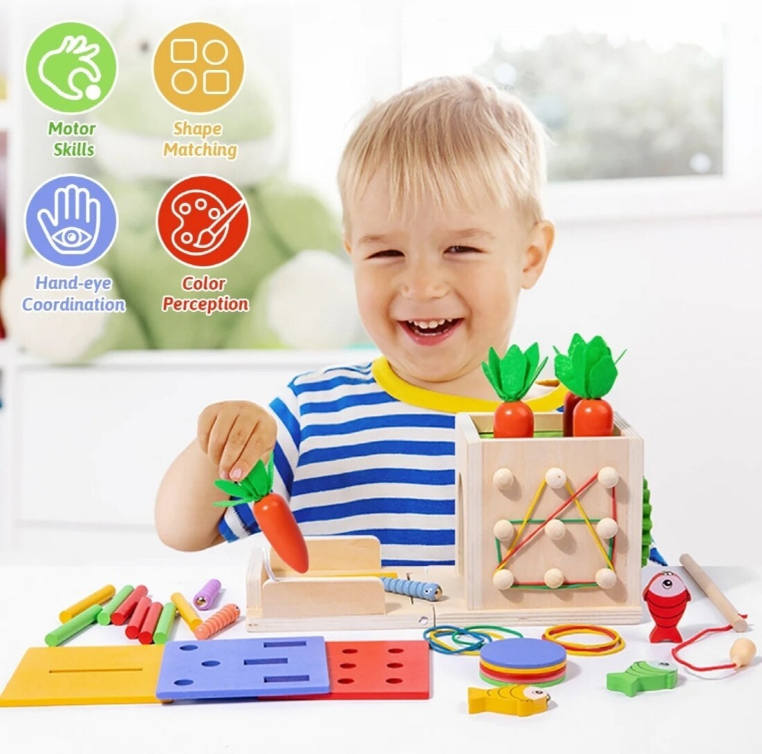 8 In 1 Montessori Wooden Toy Box Shape Sorting Matching for Kids Learning