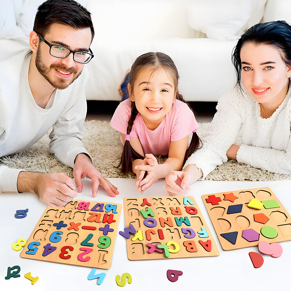 3-in-1 Wooden Educational Puzzle – ABC, Numbers & Shapes - Fun that Educates!