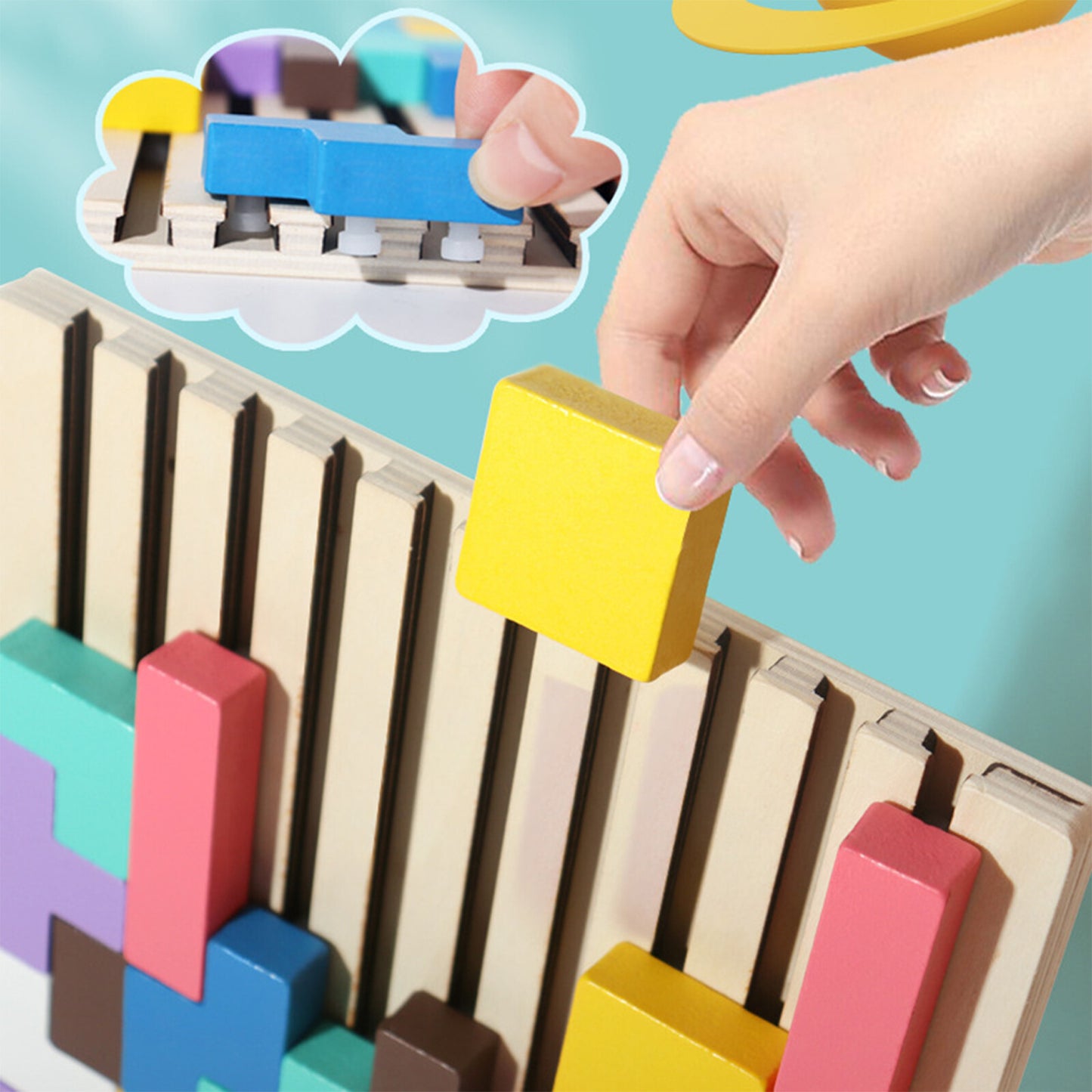 Tetri-Inspired Wooden Stacking Puzzle for Kids - Match, Shape & Stack