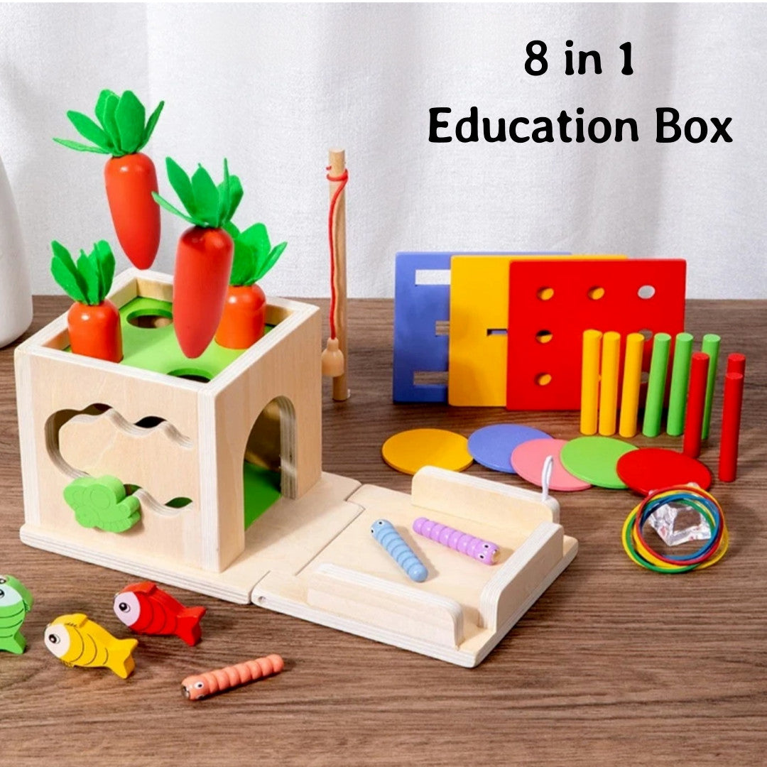 8 In 1 Montessori Wooden Toy Box Shape Sorting Matching for Kids Learning