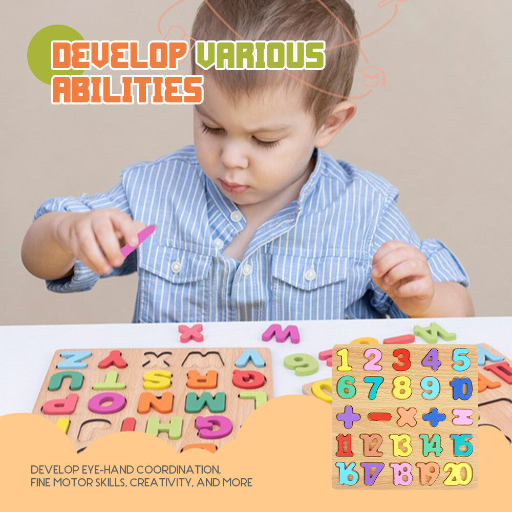 3-in-1 Wooden Educational Puzzle – ABC, Numbers & Shapes - Fun that Educates!