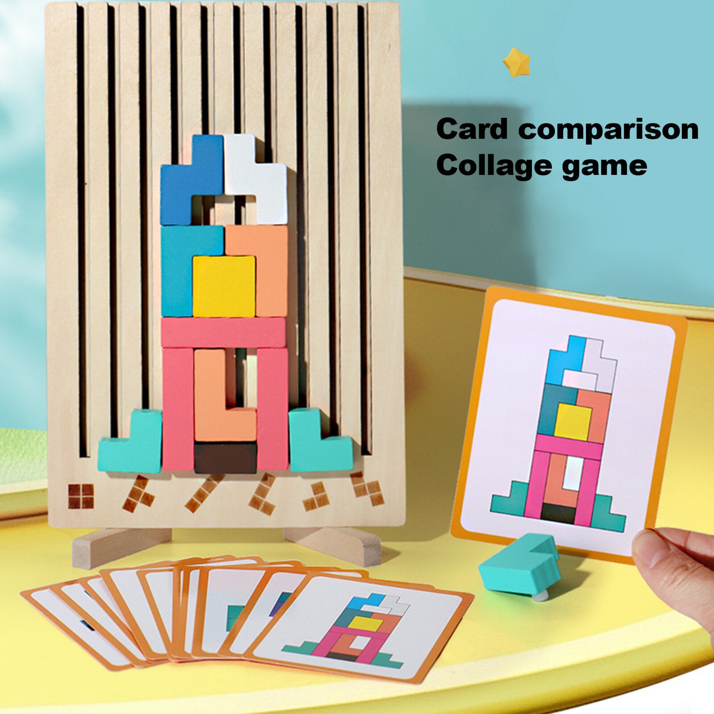 Tetri-Inspired Wooden Stacking Puzzle for Kids - Match, Shape & Stack