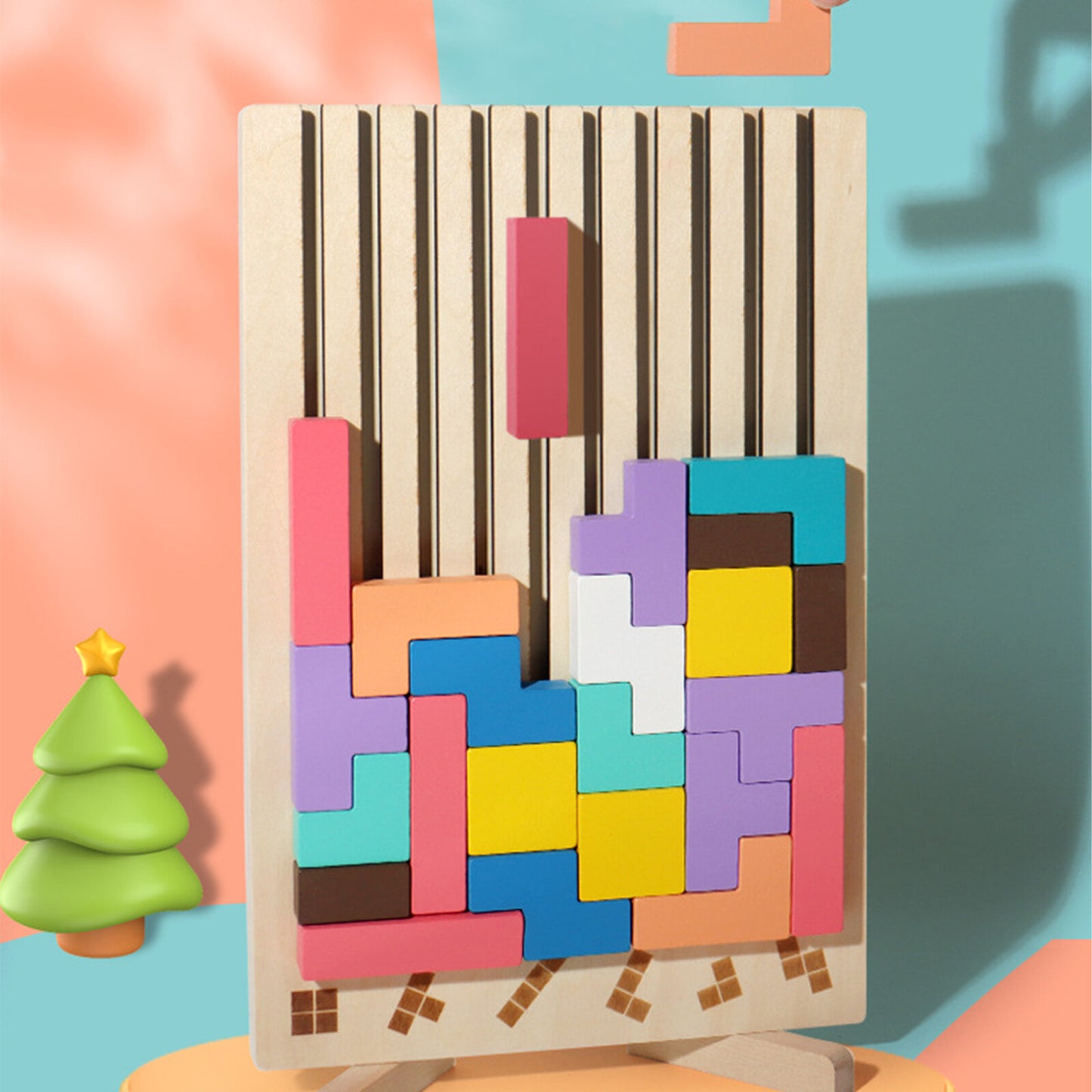 Tetri-Inspired Wooden Stacking Puzzle for Kids - Match, Shape & Stack