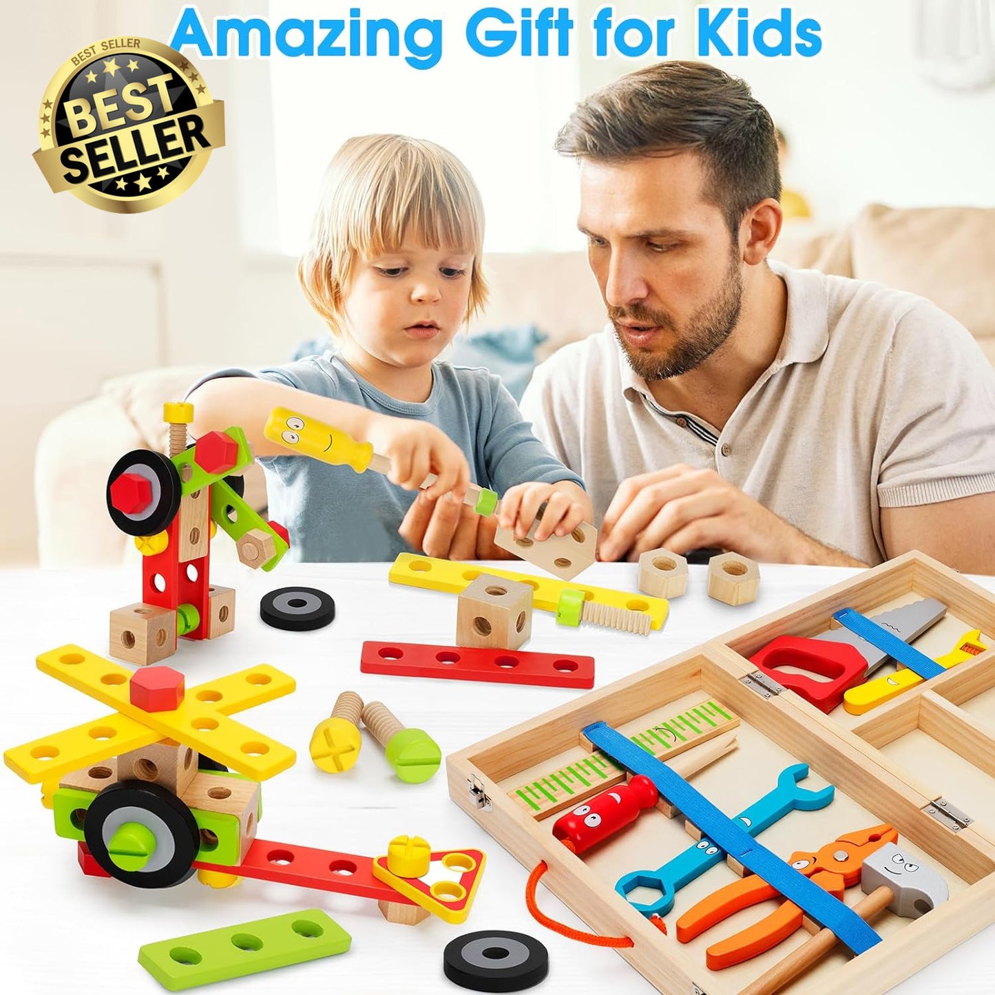 Kids Wooden Tool Set - Construction Kit for Curious Little Builders!