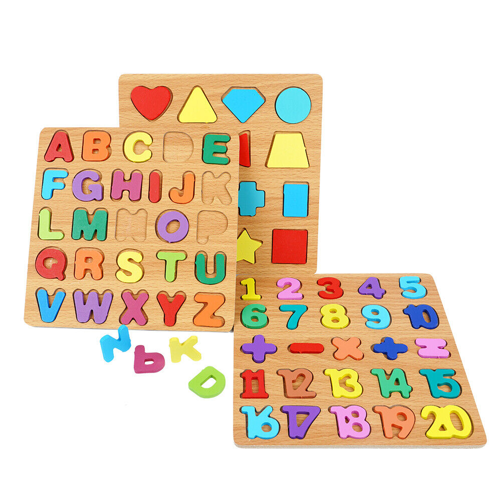 3-in-1 Wooden Educational Puzzle – ABC, Numbers & Shapes - Fun that Educates!