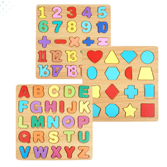 3-in-1 Wooden Educational Puzzle – ABC, Numbers & Shapes - Fun that Educates!