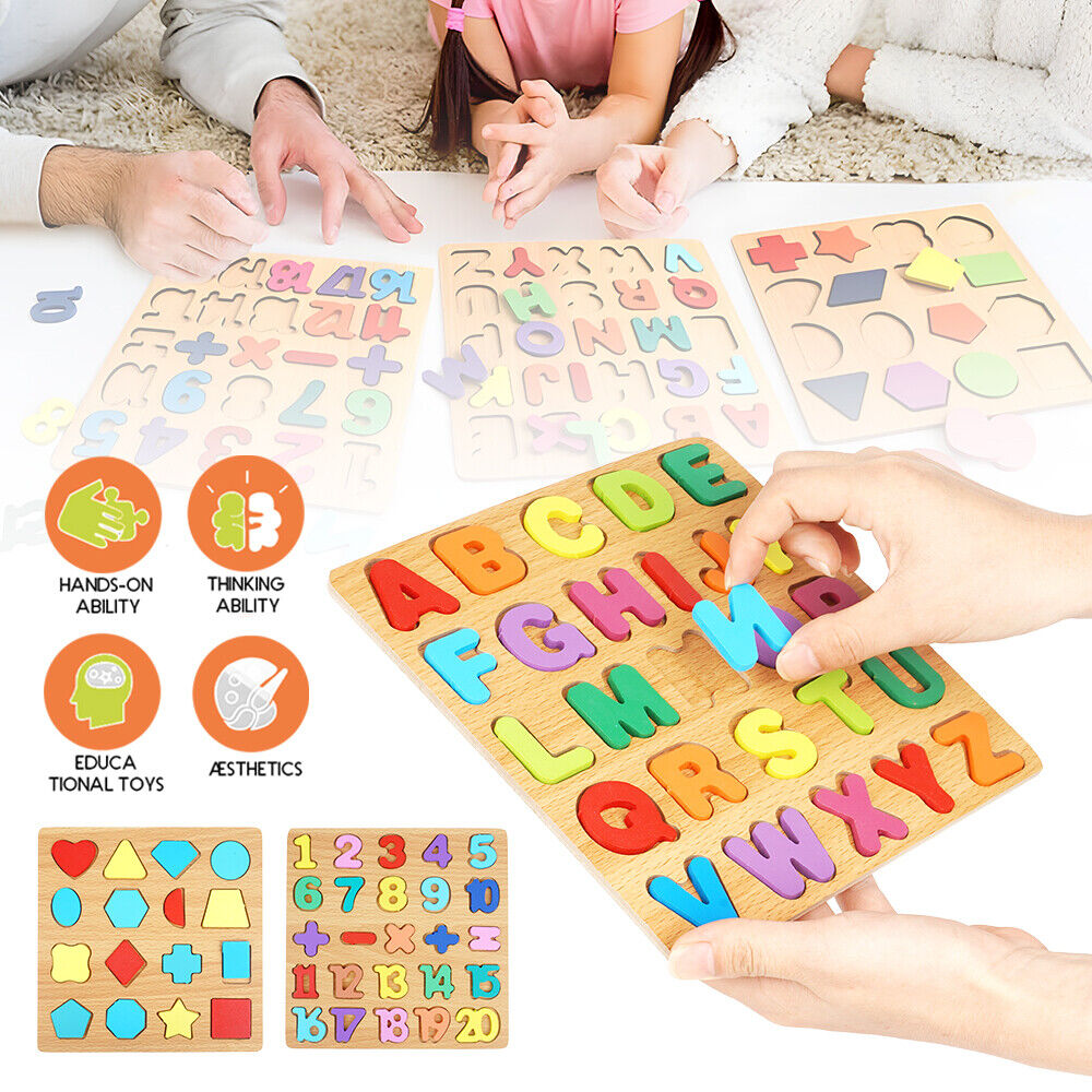 3-in-1 Wooden Educational Puzzle – ABC, Numbers & Shapes - Fun that Educates!