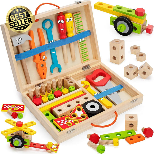 Kids Wooden Tool Set - Construction Kit for Curious Little Builders!