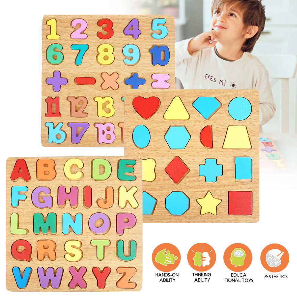 3-in-1 Wooden Educational Puzzle – ABC, Numbers & Shapes - Fun that Educates!