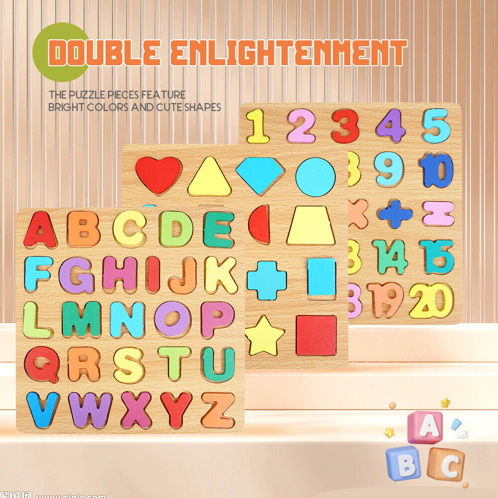 3-in-1 Wooden Educational Puzzle – ABC, Numbers & Shapes - Fun that Educates!