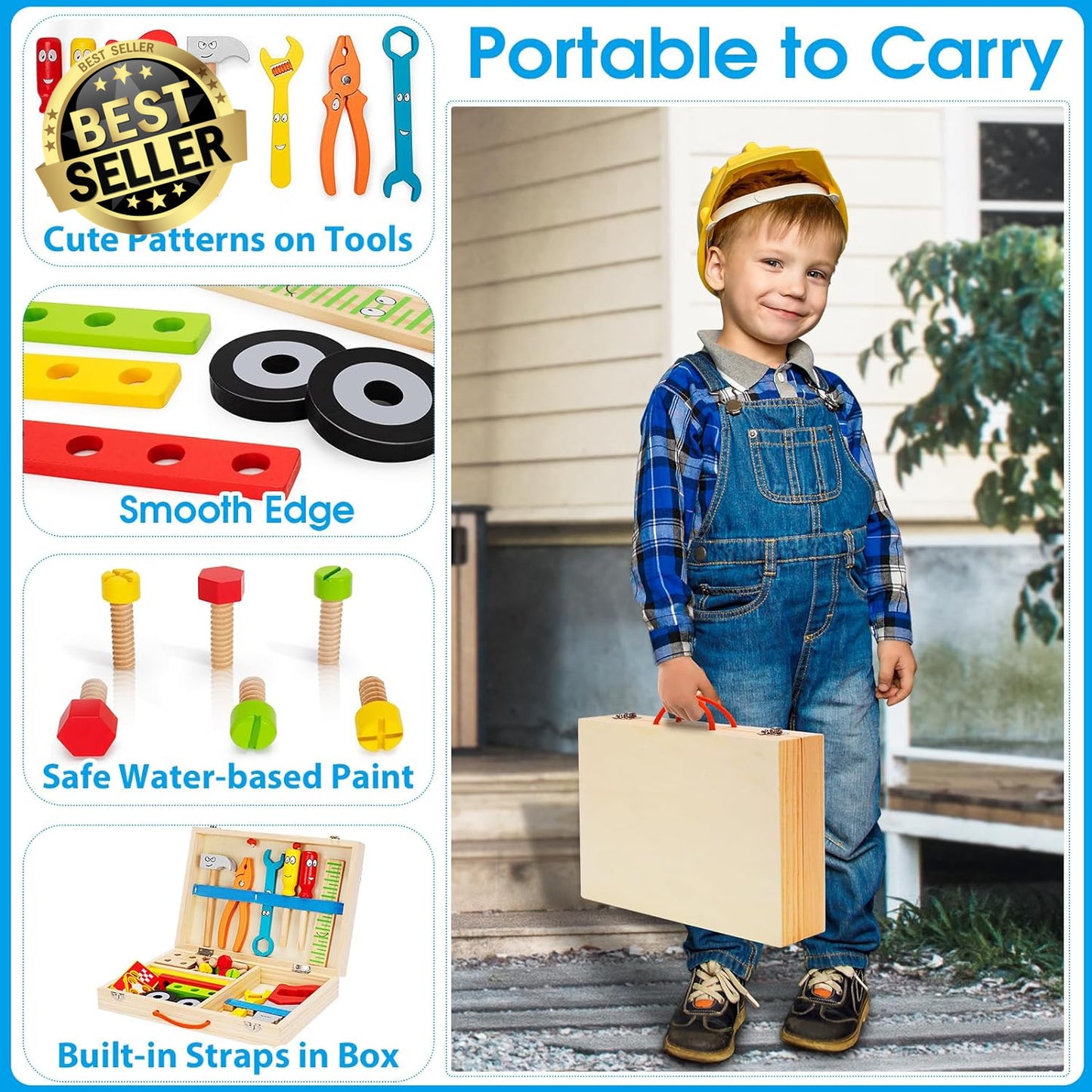 Kids Wooden Tool Set - Construction Kit for Curious Little Builders!