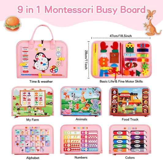 Montessori Busy Board & Quiet Book – Learn & Play On-the-Go