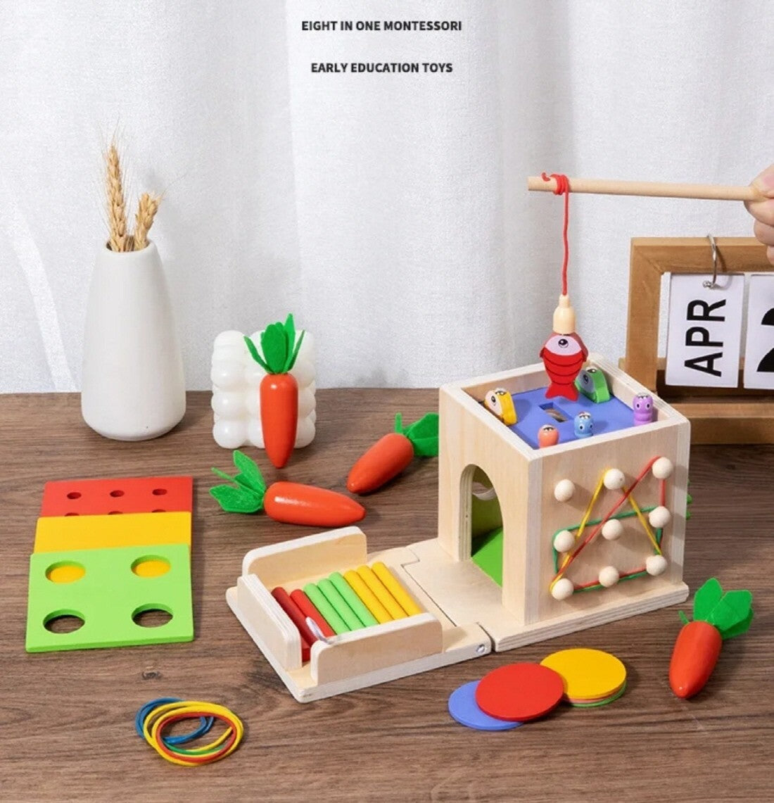 8 In 1 Montessori Wooden Toy Box Shape Sorting Matching for Kids Learning
