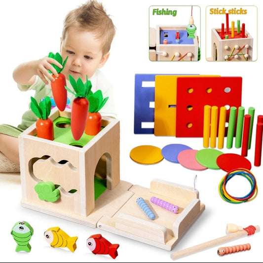 8 In 1 Montessori Wooden Toy Box Shape Sorting Matching for Kids Learning