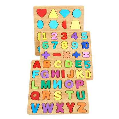 3-in-1 Wooden Educational Puzzle – ABC, Numbers & Shapes - Fun that Educates!