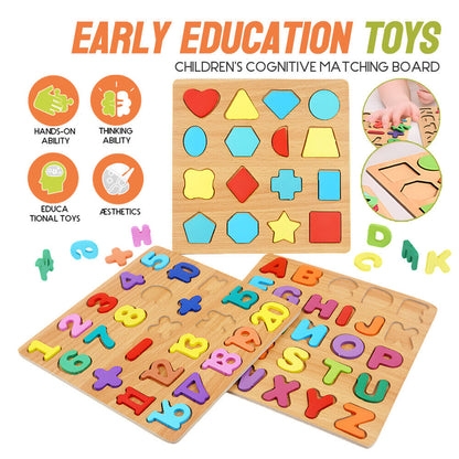 3-in-1 Wooden Educational Puzzle – ABC, Numbers & Shapes - Fun that Educates!