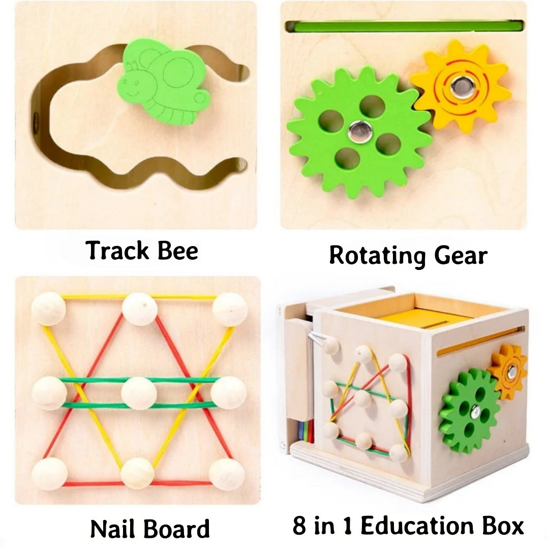 8 In 1 Montessori Wooden Toy Box Shape Sorting Matching for Kids Learning
