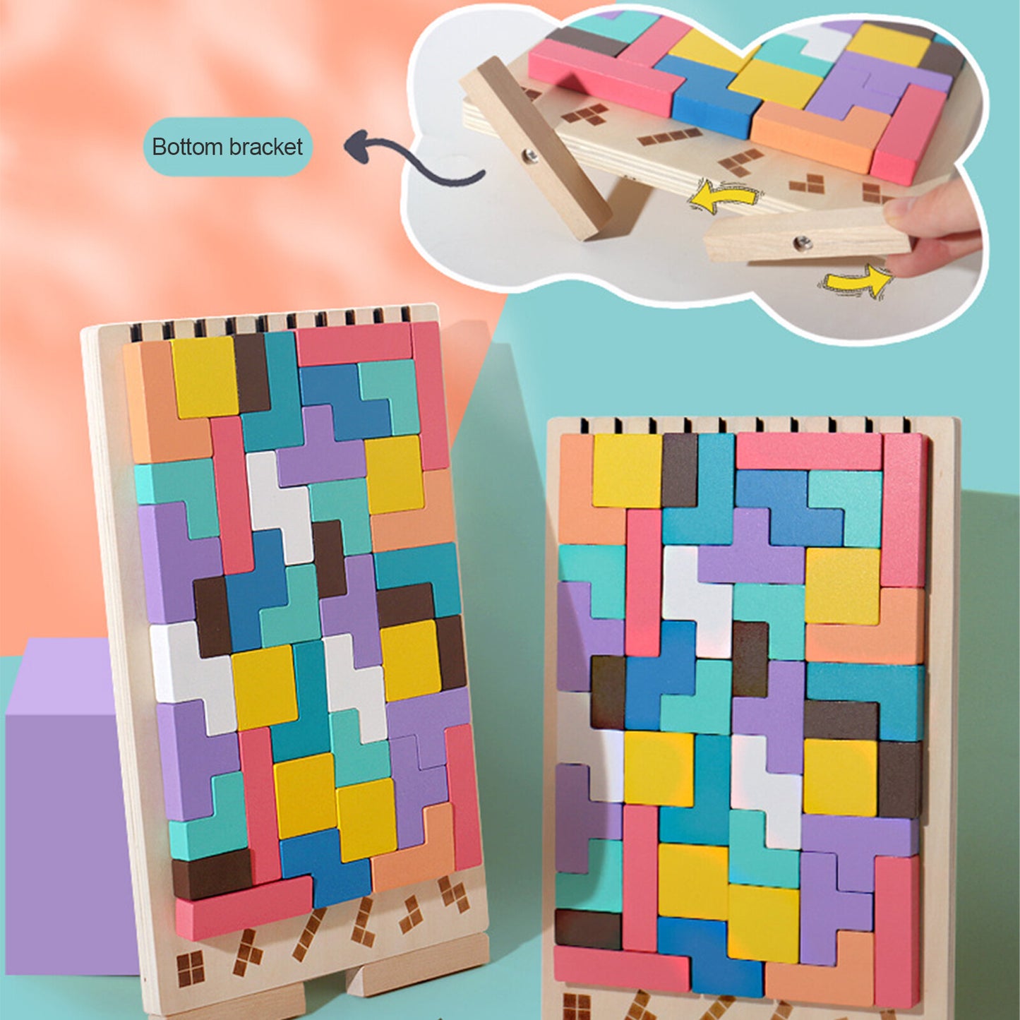 Tetri-Inspired Wooden Stacking Puzzle for Kids - Match, Shape & Stack