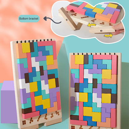 Tetri-Inspired Wooden Stacking Puzzle for Kids - Match, Shape & Stack