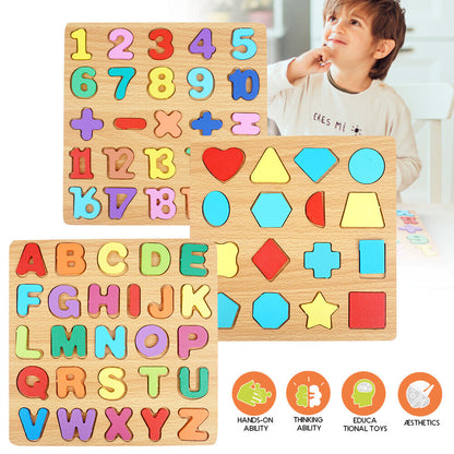 3-in-1 Wooden Educational Puzzle – ABC, Numbers & Shapes - Fun that Educates!