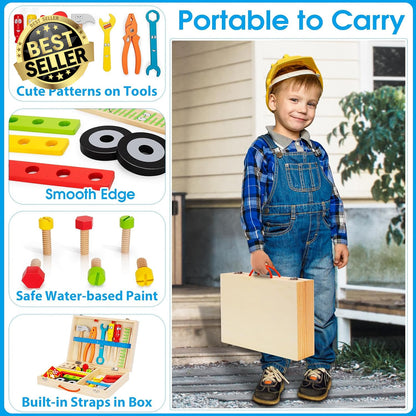 Kids Wooden Tool Set - Construction Kit for Curious Little Builders!