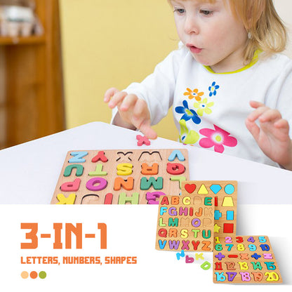 3-in-1 Wooden Educational Puzzle – ABC, Numbers & Shapes - Fun that Educates!