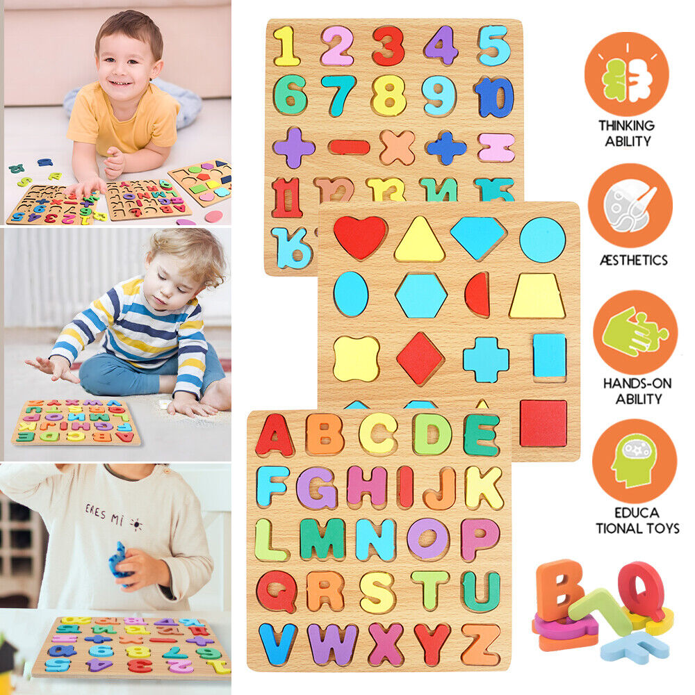 3-in-1 Wooden Educational Puzzle – ABC, Numbers & Shapes - Fun that Educates!