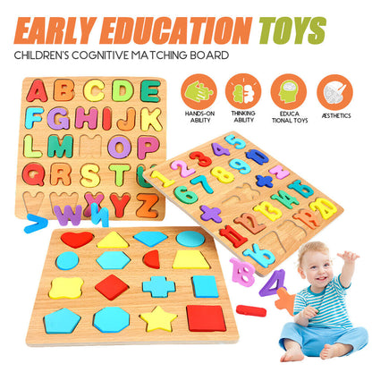 3-in-1 Wooden Educational Puzzle – ABC, Numbers & Shapes - Fun that Educates!